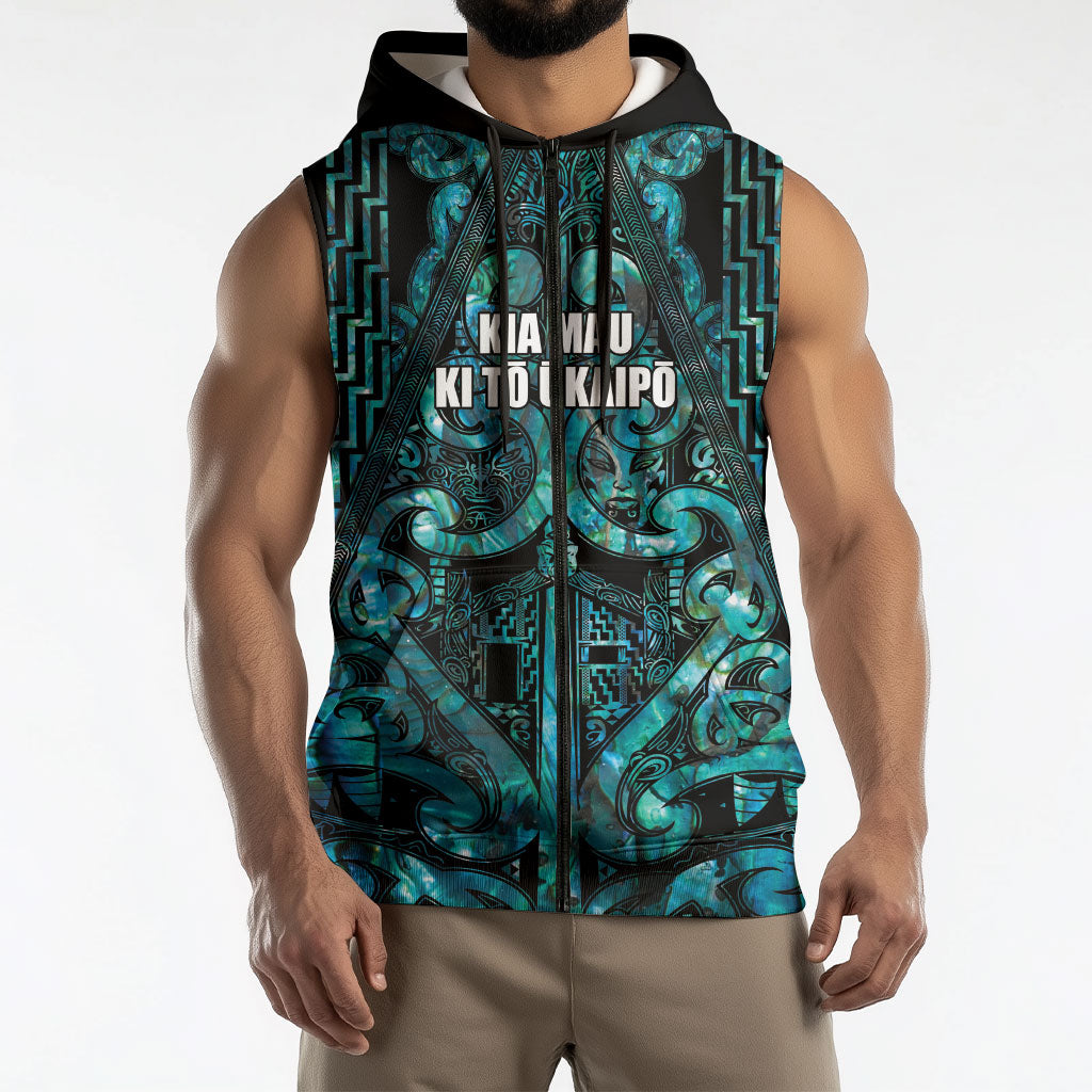 Maori Language Week Personalised Sleeveless Zip Hoodie Kia Mau Ki To Ukaipo Paua Shell Color LT14 - Polynesian Pride