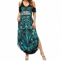 Maori Language Week Personalised Summer Maxi Dress Kia Mau Ki To Ukaipo Paua Shell Color LT14 Women Turquoise - Polynesian Pride