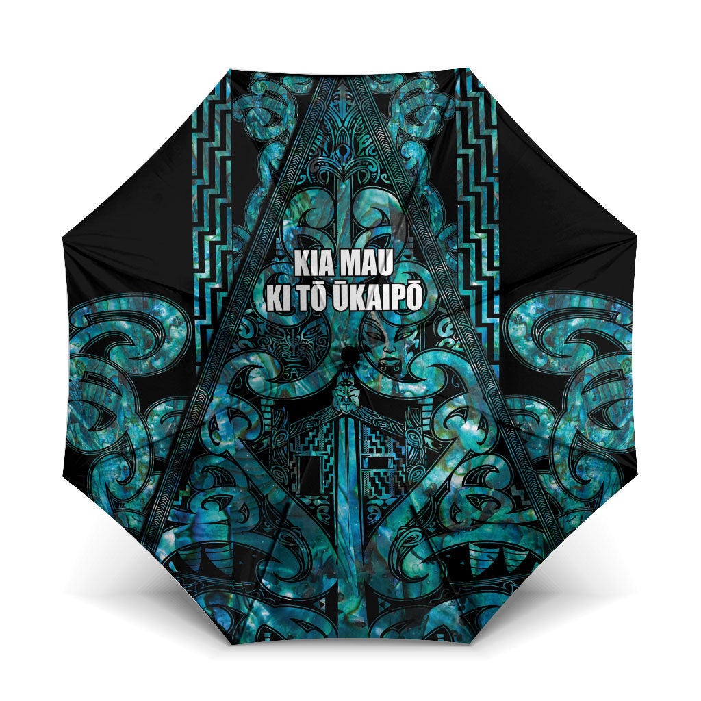 Maori Language Week Umbrella Kia Mau Ki To Ukaipo Paua Shell Color LT14 One Size Folded 11.42 inch Opened Diameter 37.4 inch Turquoise - Polynesian Pride