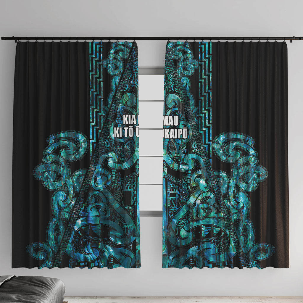 Maori Language Week Window Curtain Kia Mau Ki To Ukaipo Paua Shell Color LT14 With Hooks Turquoise - Polynesian Pride