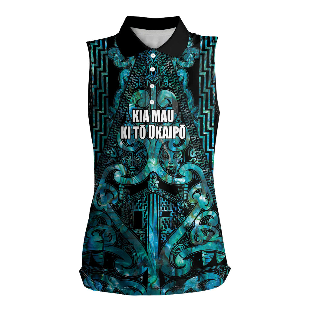 Maori Language Week Personalised Women Sleeveless Polo Shirt Kia Mau Ki To Ukaipo Paua Shell Color LT14 Female Turquoise - Polynesian Pride