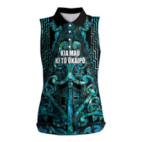 Maori Language Week Personalised Women Sleeveless Polo Shirt Kia Mau Ki To Ukaipo Paua Shell Color LT14 Female Turquoise - Polynesian Pride