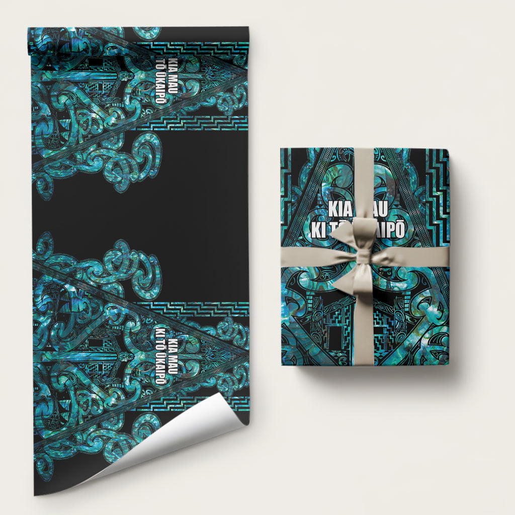 Maori Language Week Wrapping Paper Kia Mau Ki To Ukaipo Paua Shell Color LT14 58" × 23" Turquoise - Polynesian Pride