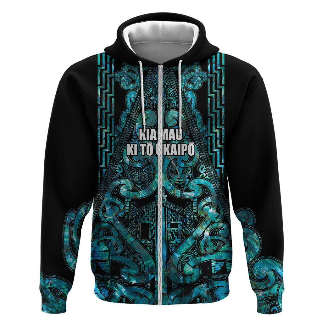 Maori Language Week Personalised Zip Hoodie Kia Mau Ki To Ukaipo Paua Shell Color LT14 Zip Hoodie Turquoise - Polynesian Pride
