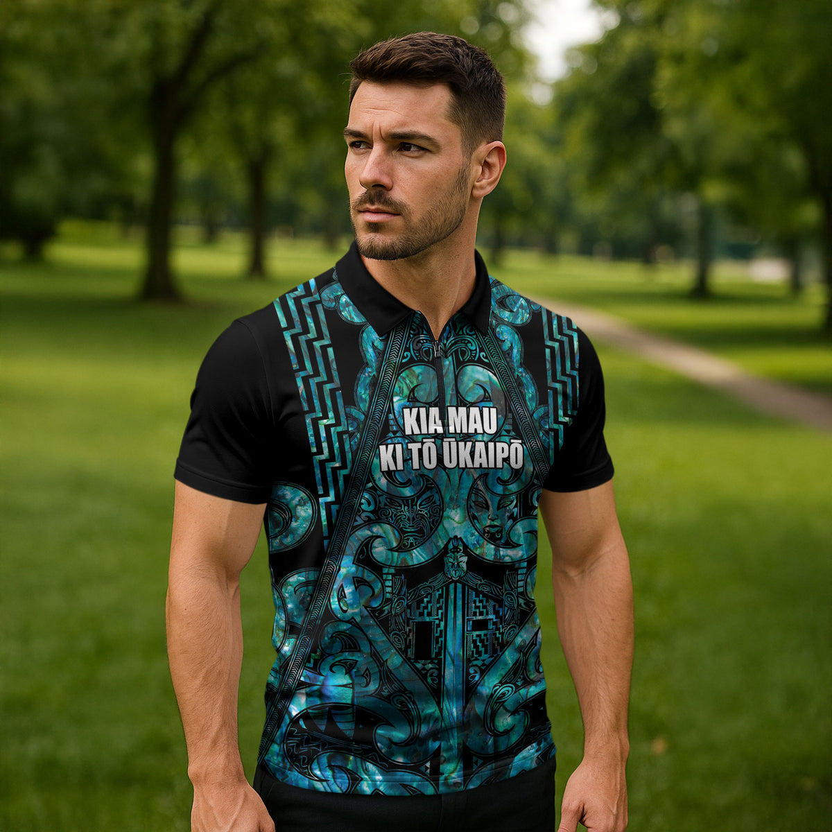 Maori Language Week Personalised Zipper Polo Shirt Kia Mau Ki To Ukaipo Paua Shell Color LT14 - Polynesian Pride
