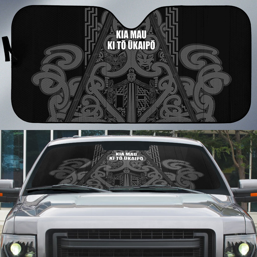 Maori Language Week Auto Sun Shade Kia Mau Ki To Ukaipo Grey Color LT14 Grey - Polynesian Pride