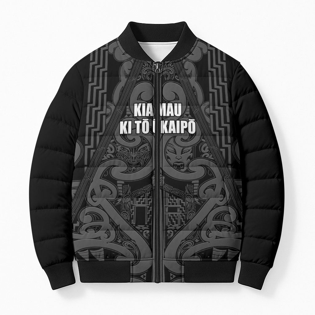 Maori Language Week Personalised Bomber Puffer Jacket Kia Mau Ki To Ukaipo Grey Color