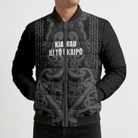Maori Language Week Personalised Bomber Puffer Jacket Kia Mau Ki To Ukaipo Grey Color
