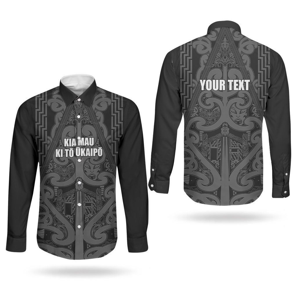 Maori Language Week Personalised Couples Matching Long Sleeve Bodycon Dress and Long Sleeve Button Shirt Kia Mau Ki To Ukaipo Grey Color LT14 - Polynesian Pride