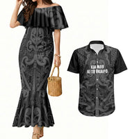 Maori Language Week Personalised Couples Matching Mermaid Dress and Hawaiian Shirt Kia Mau Ki To Ukaipo Grey Color LT14 Grey - Polynesian Pride