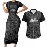 Maori Language Week Personalised Couples Matching Short Sleeve Bodycon Dress and Hawaiian Shirt Kia Mau Ki To Ukaipo Grey Color LT14 Grey - Polynesian Pride
