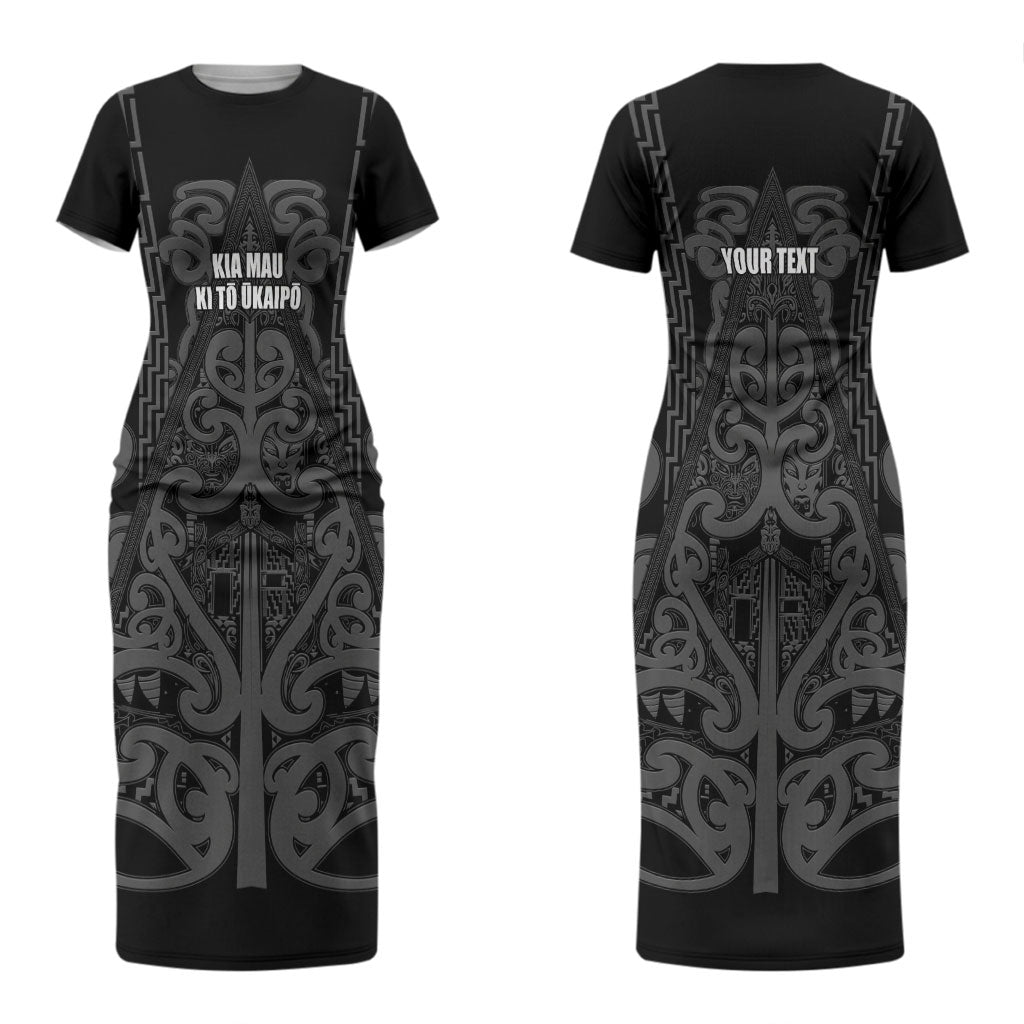 Maori Language Week Personalised Couples Matching Short Sleeve Bodycon Dress and Long Sleeve Button Shirt Kia Mau Ki To Ukaipo Grey Color LT14 - Polynesian Pride