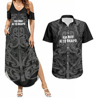 Maori Language Week Personalised Couples Matching Summer Maxi Dress and Hawaiian Shirt Kia Mau Ki To Ukaipo Grey Color LT14 Grey - Polynesian Pride