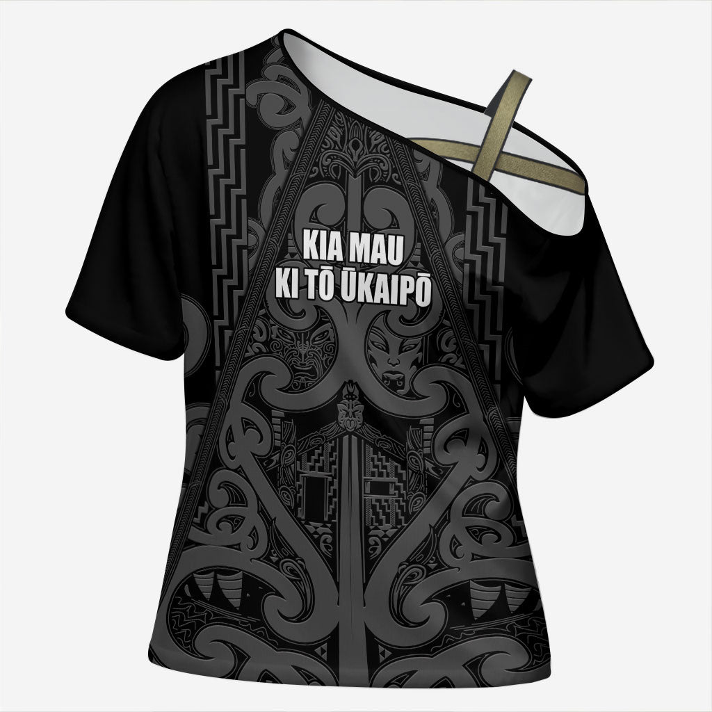 Maori Language Week Personalised Cross Shoulder Shirt Kia Mau Ki To Ukaipo Grey Color