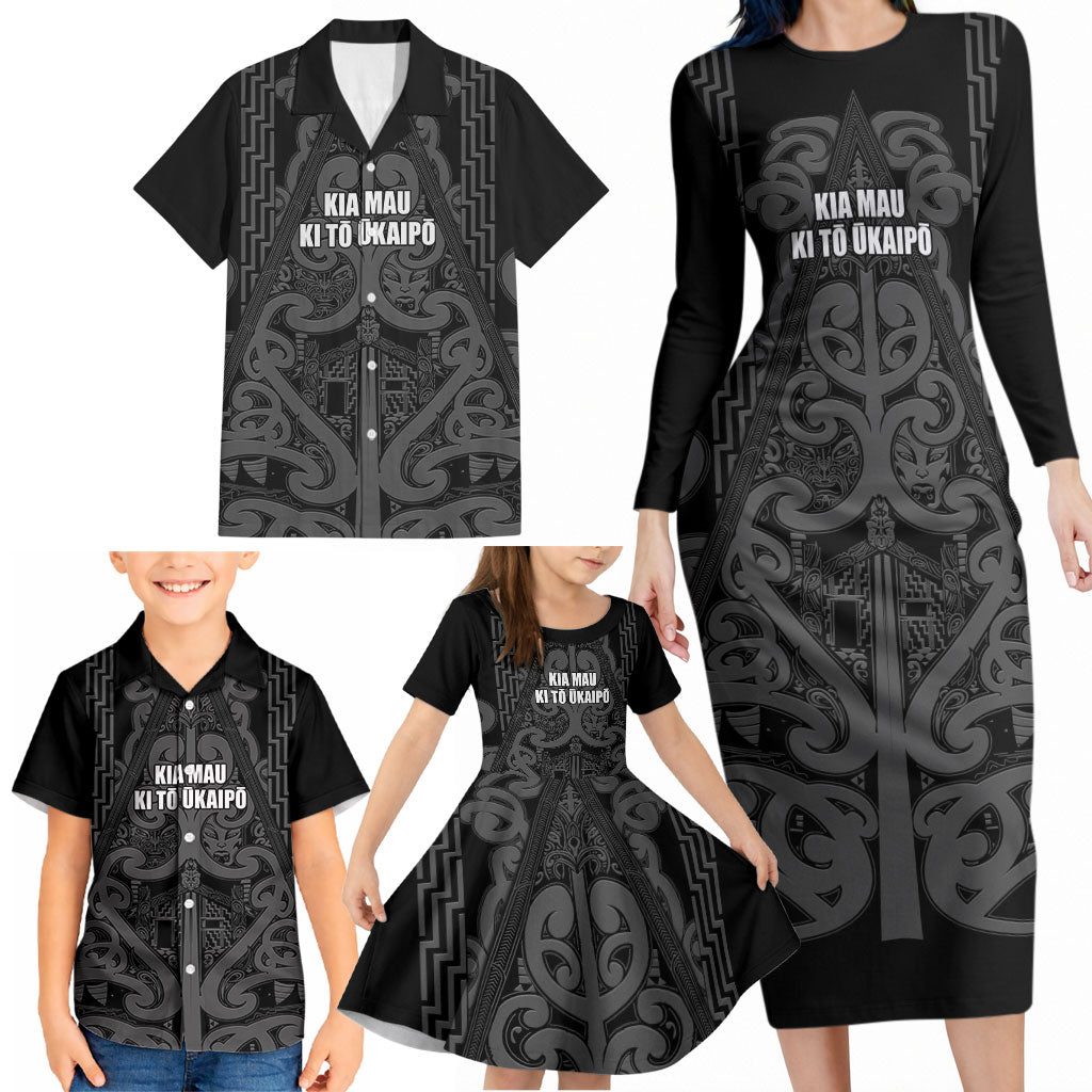 Maori Language Week Personalised Family Matching Long Sleeve Bodycon Dress and Hawaiian Shirt Kia Mau Ki To Ukaipo Grey Color LT14 - Polynesian Pride