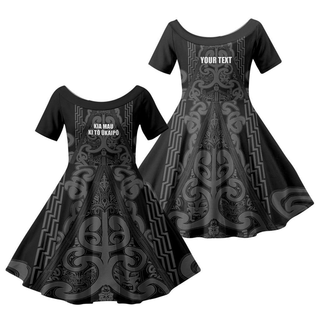 Maori Language Week Personalised Family Matching Long Sleeve Bodycon Dress and Hawaiian Shirt Kia Mau Ki To Ukaipo Grey Color LT14 Daughter's Dress Grey - Polynesian Pride