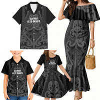 Maori Language Week Personalised Family Matching Mermaid Dress and Hawaiian Shirt Kia Mau Ki To Ukaipo Grey Color LT14 - Polynesian Pride