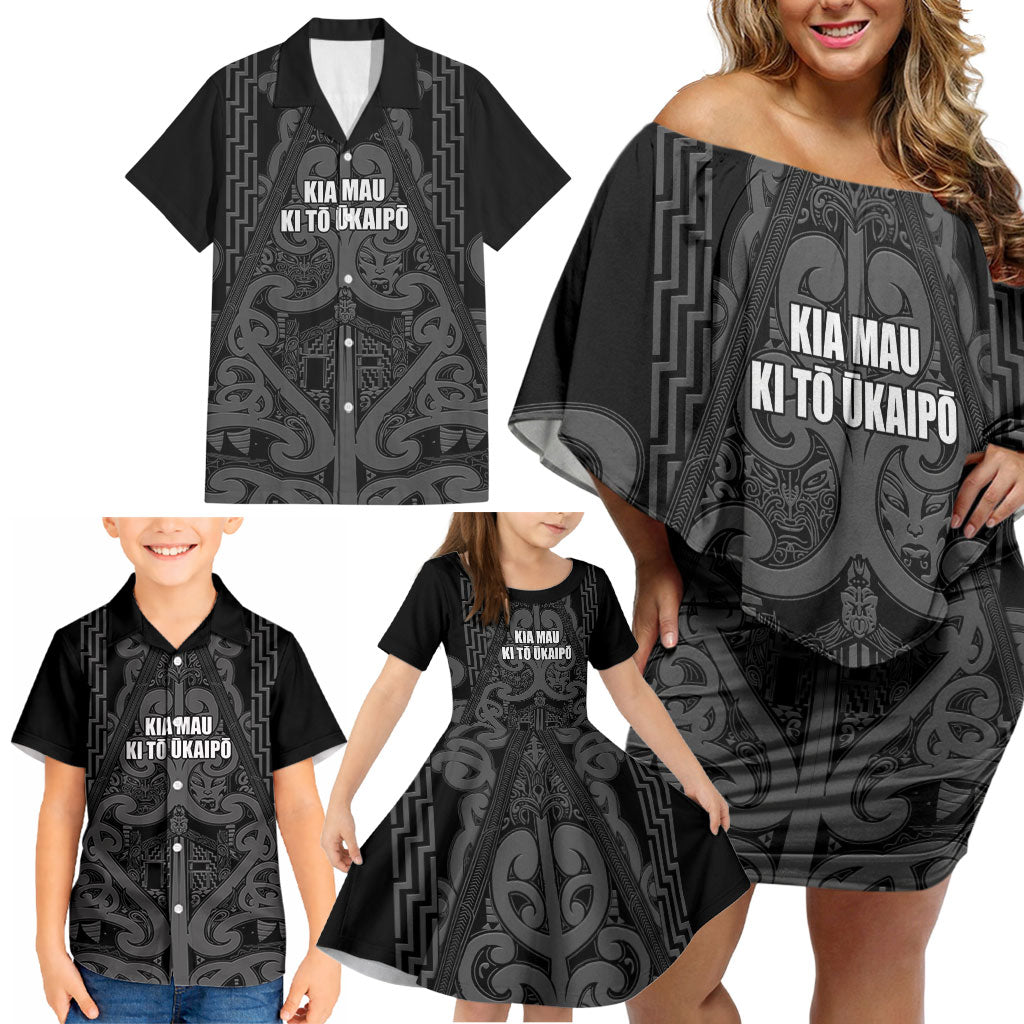 Maori Language Week Personalised Family Matching Off Shoulder Short Dress and Hawaiian Shirt Kia Mau Ki To Ukaipo Grey Color LT14 - Polynesian Pride
