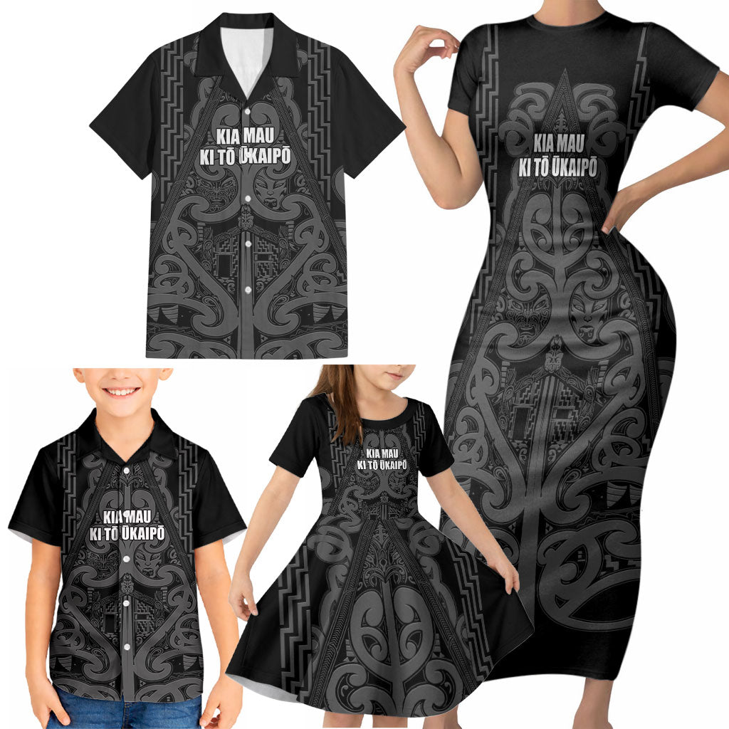 Maori Language Week Personalised Family Matching Short Sleeve Bodycon Dress and Hawaiian Shirt Kia Mau Ki To Ukaipo Grey Color