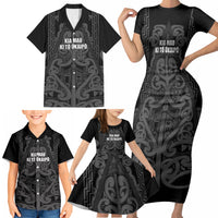 Maori Language Week Personalised Family Matching Short Sleeve Bodycon Dress and Hawaiian Shirt Kia Mau Ki To Ukaipo Grey Color LT14 - Polynesian Pride