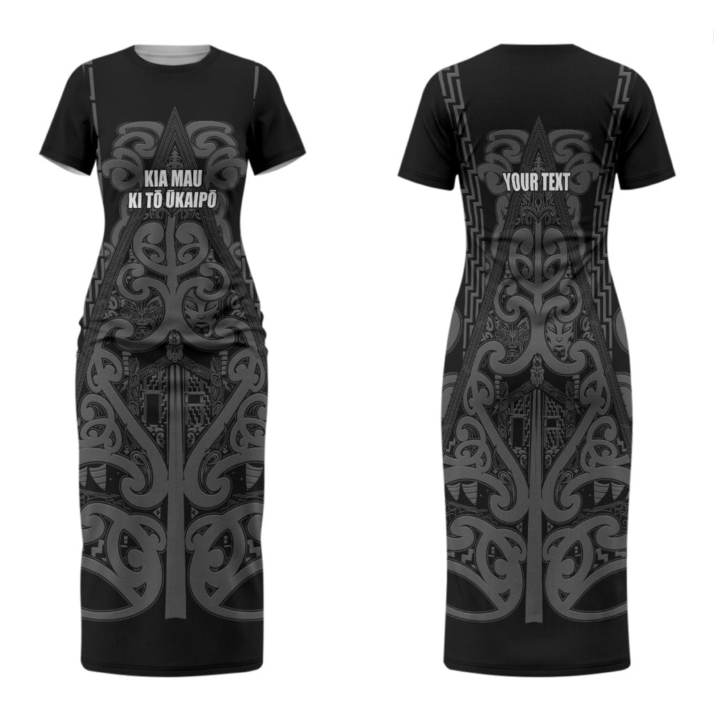 Maori Language Week Personalised Family Matching Short Sleeve Bodycon Dress and Hawaiian Shirt Kia Mau Ki To Ukaipo Grey Color LT14 Mom's Dress Grey - Polynesian Pride