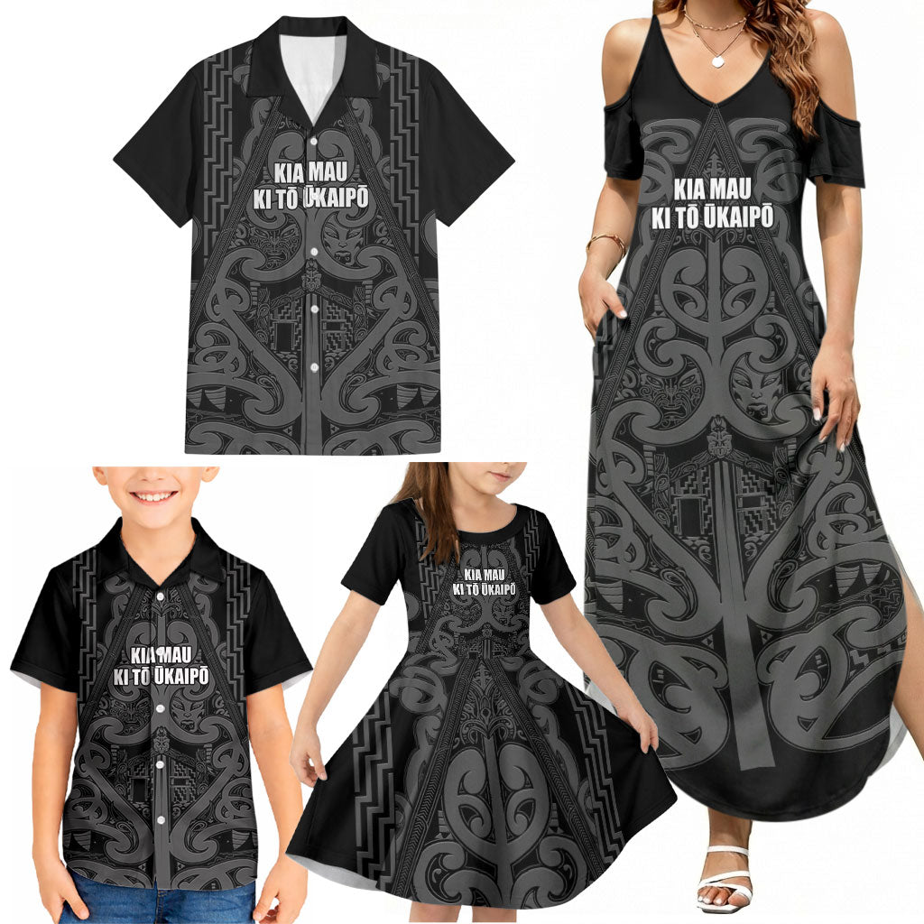 Maori Language Week Personalised Family Matching Summer Maxi Dress and Hawaiian Shirt Kia Mau Ki To Ukaipo Grey Color LT14 - Polynesian Pride