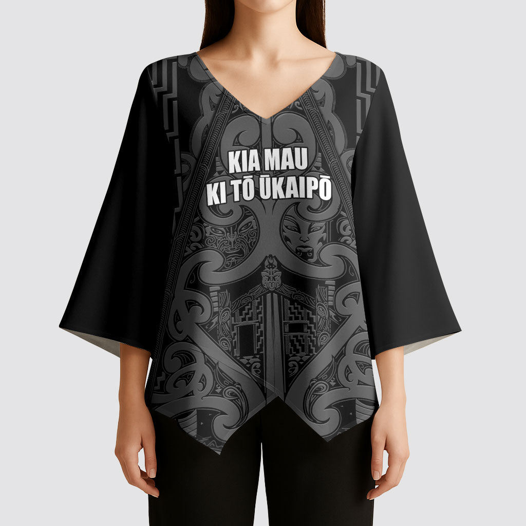 Maori Language Week Personalised Kimono Sleeve Blouse Kia Mau Ki To Ukaipo Grey Color LT14 - Polynesian Pride