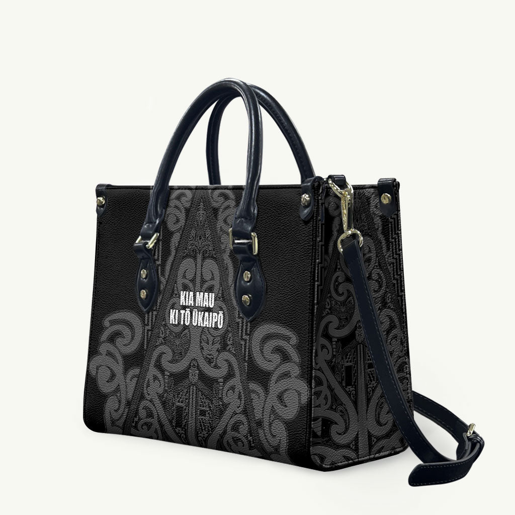 Maori Language Week Leather Bag Kia Mau Ki To Ukaipo Grey Color