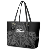 Maori Language Week Leather Tote Bag Kia Mau Ki To Ukaipo Grey Color LT14 - Polynesian Pride