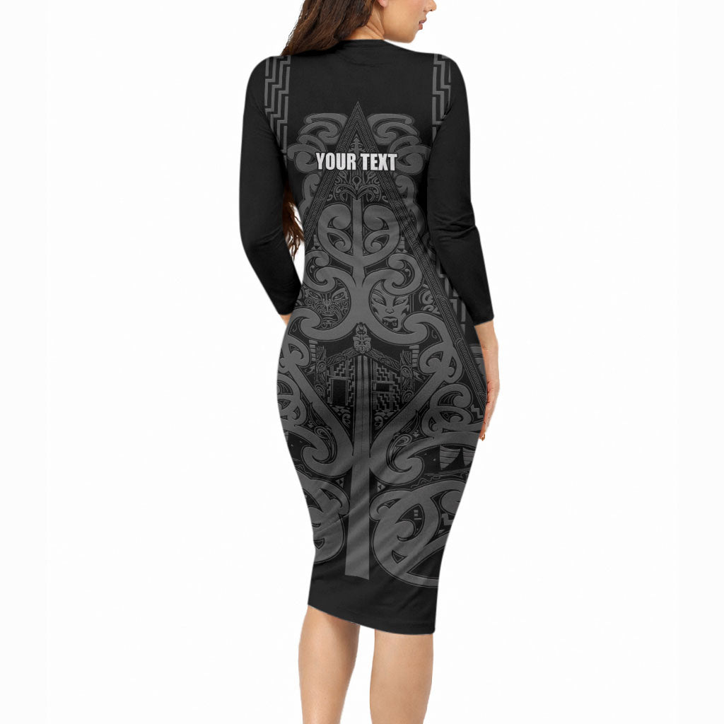Maori Language Week Personalised Long Sleeve Bodycon Dress Kia Mau Ki To Ukaipo Grey Color LT14 - Polynesian Pride