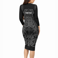 Maori Language Week Personalised Long Sleeve Bodycon Dress Kia Mau Ki To Ukaipo Grey Color LT14 - Polynesian Pride