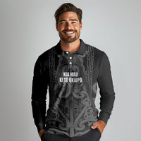 Maori Language Week Personalised Long Sleeve Polo Shirt Kia Mau Ki To Ukaipo Grey Color LT14 - Polynesian Pride