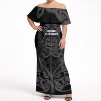 Maori Language Week Personalised Off Shoulder Maxi Dress Kia Mau Ki To Ukaipo Grey Color LT14 Women Grey - Polynesian Pride