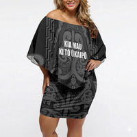 Maori Language Week Personalised Off Shoulder Short Dress Kia Mau Ki To Ukaipo Grey Color LT14 Women Grey - Polynesian Pride