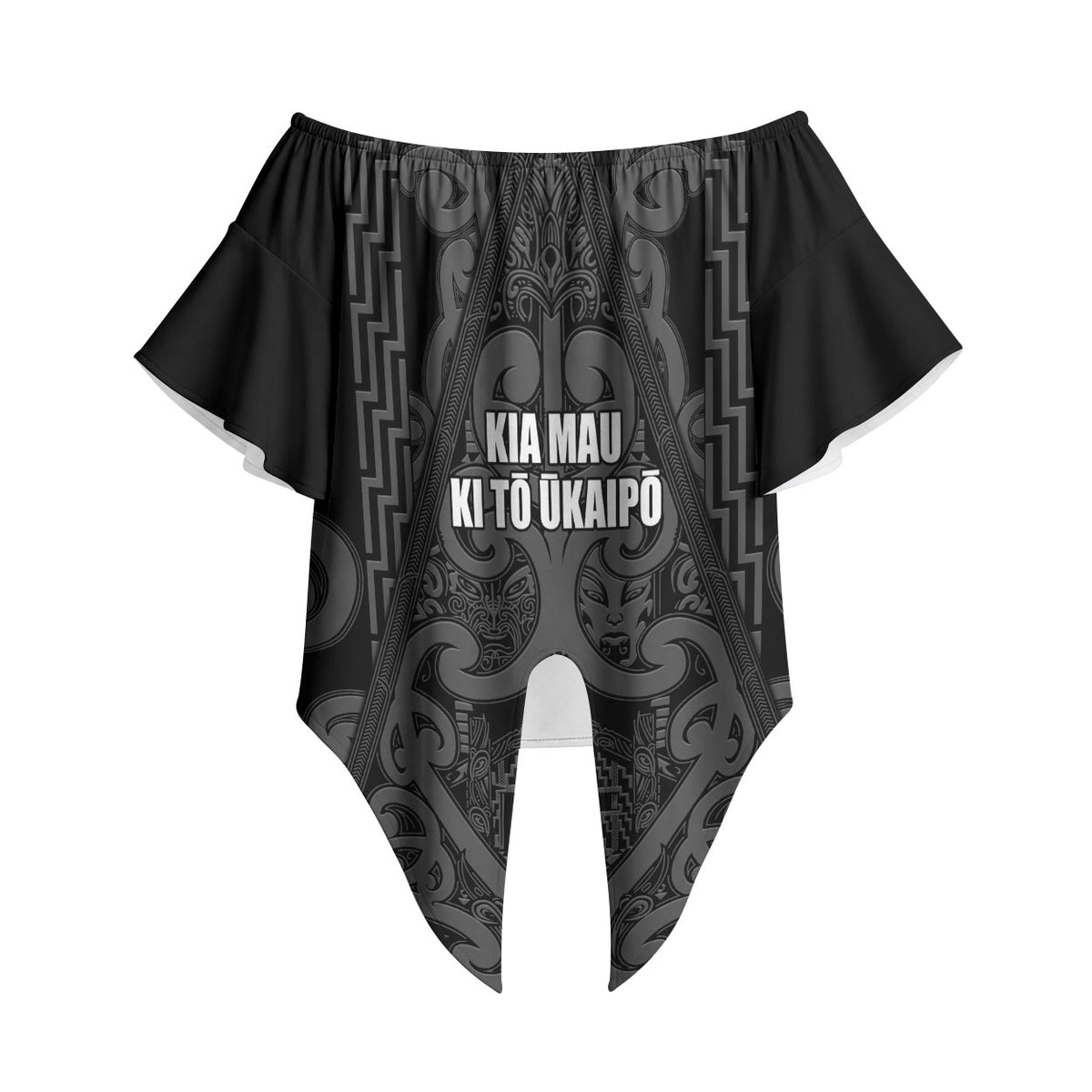 Maori Language Week Personalised Off Shoulder Wrap Waist Top Kia Mau Ki To Ukaipo Grey Color LT14 - Polynesian Pride
