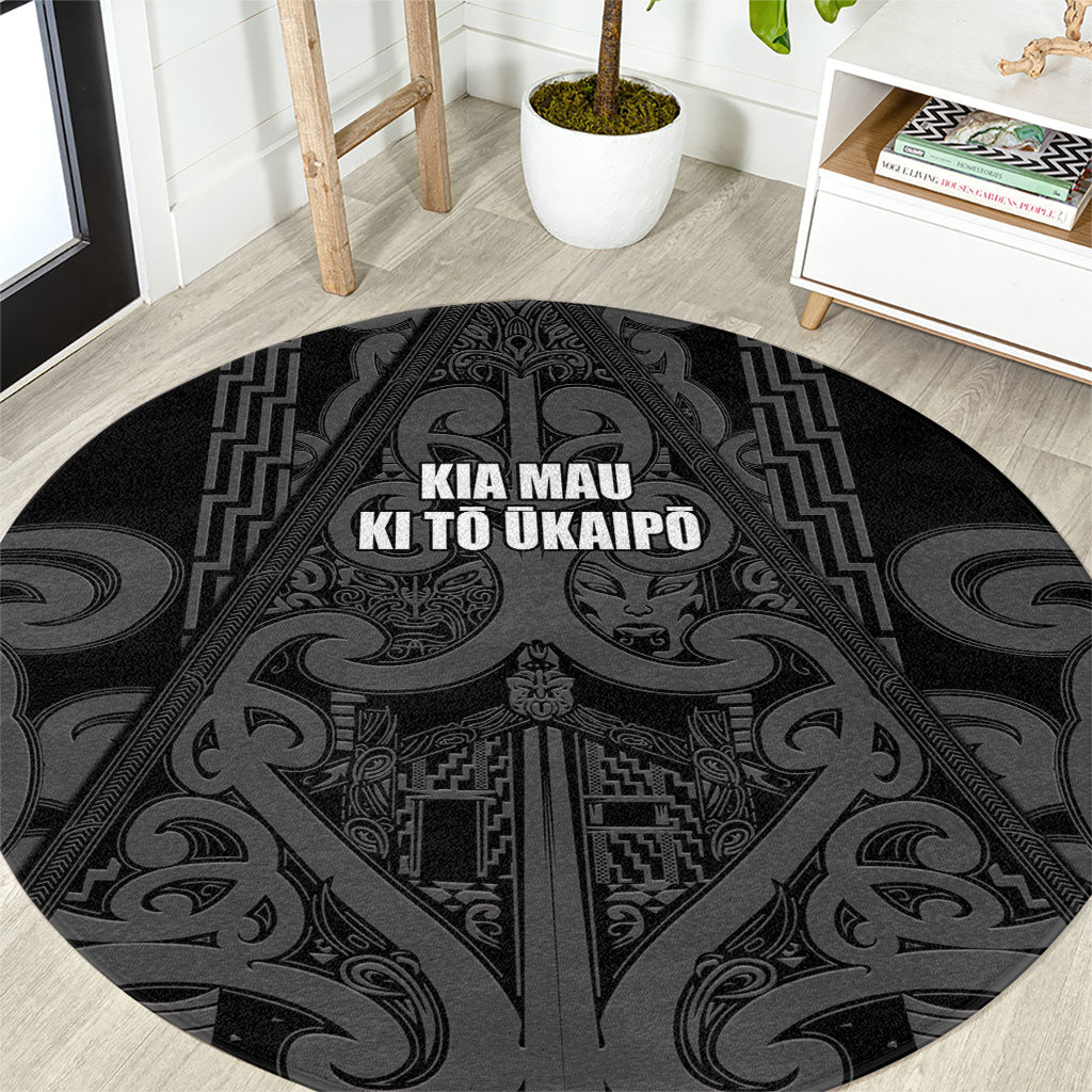 Maori Language Week Round Carpet Kia Mau Ki To Ukaipo Grey Color LT14 Grey - Polynesian Pride
