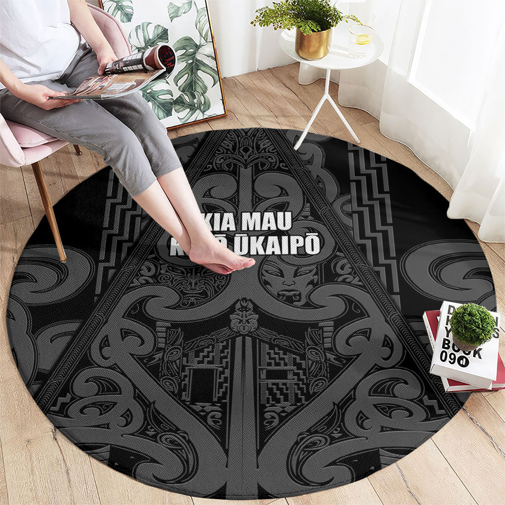 Maori Language Week Round Carpet Kia Mau Ki To Ukaipo Grey Color LT14 - Polynesian Pride