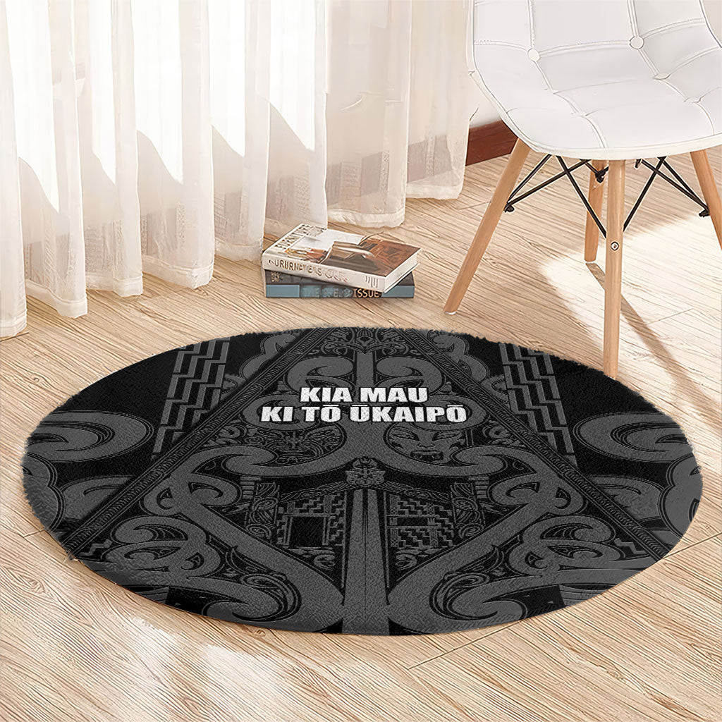 Maori Language Week Round Carpet Kia Mau Ki To Ukaipo Grey Color LT14 - Polynesian Pride
