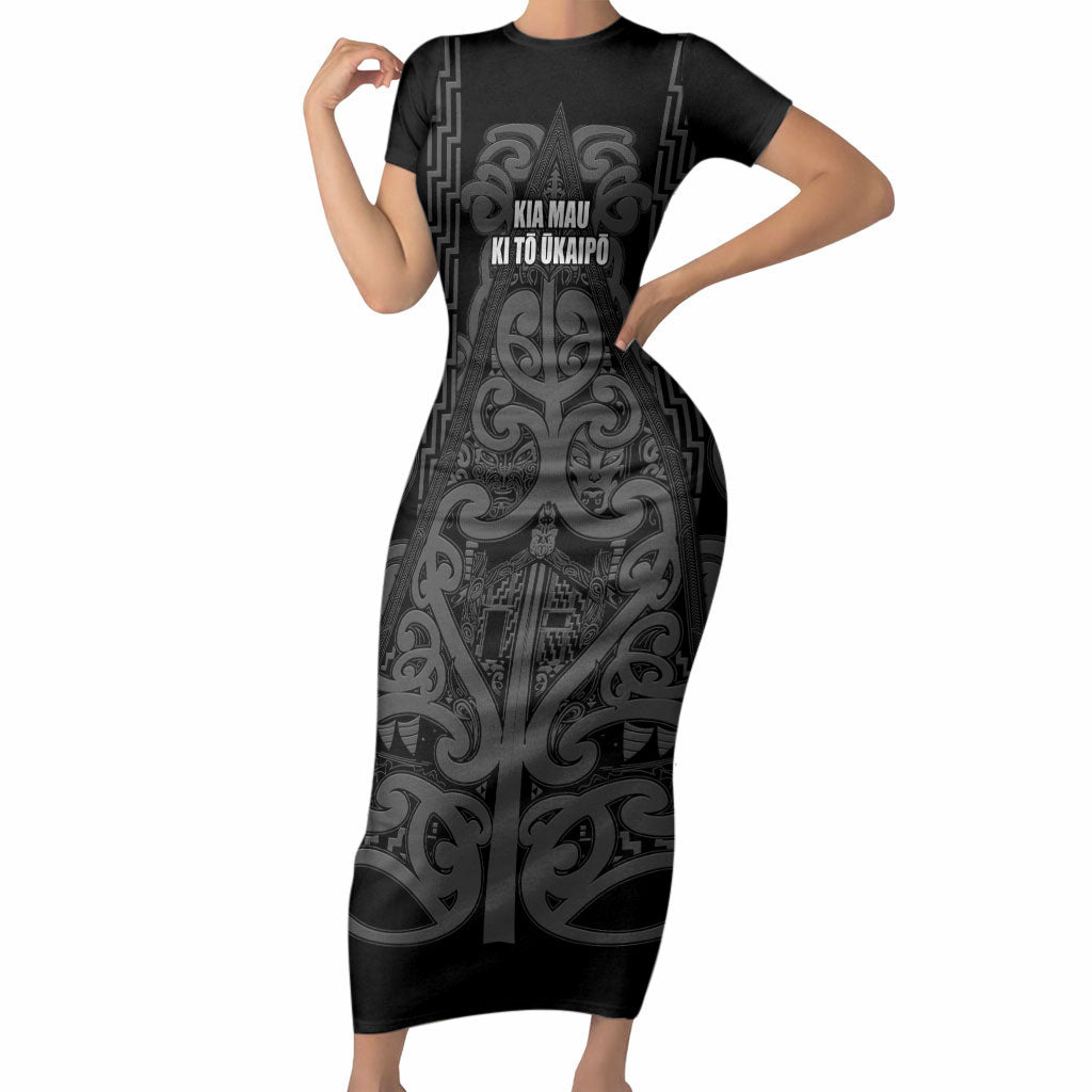 Maori Language Week Personalised Short Sleeve Bodycon Dress Kia Mau Ki To Ukaipo Grey Color