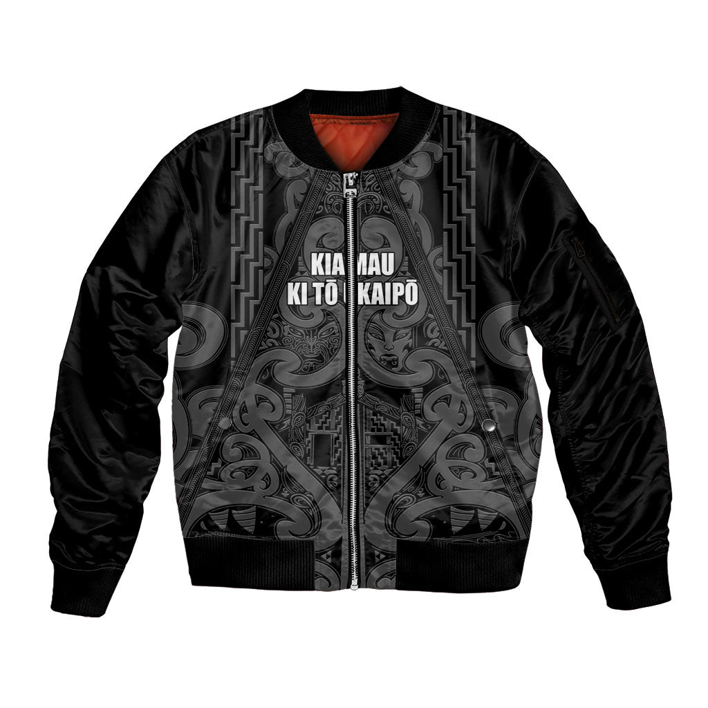 Maori Language Week Personalised Sleeve Zip Bomber Jacket Kia Mau Ki To Ukaipo Grey Color LT14 Unisex Grey - Polynesian Pride