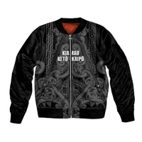 Maori Language Week Personalised Sleeve Zip Bomber Jacket Kia Mau Ki To Ukaipo Grey Color LT14 Unisex Grey - Polynesian Pride