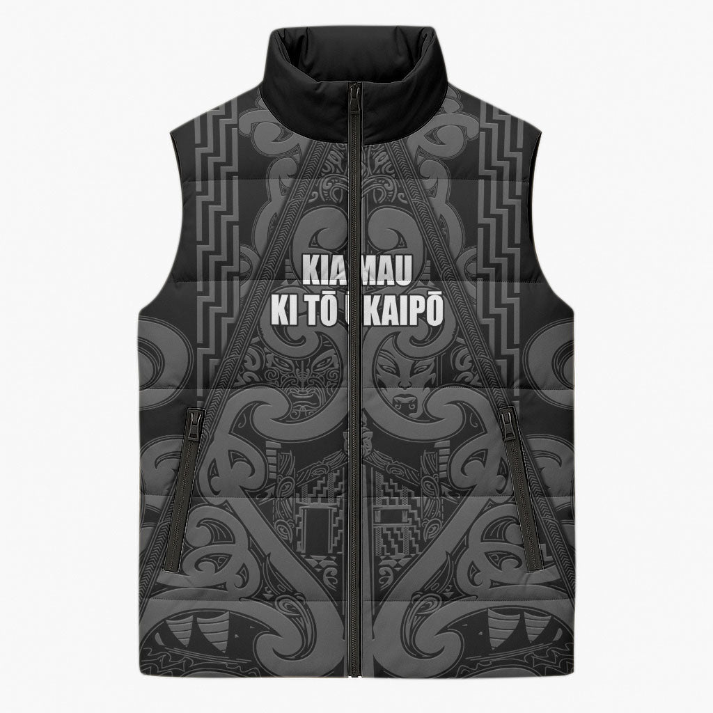 Maori Language Week Personalised Sleeveless Puffer Jacket Kia Mau Ki To Ukaipo Grey Color