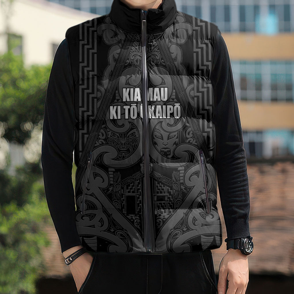 Maori Language Week Personalised Sleeveless Puffer Jacket Kia Mau Ki To Ukaipo Grey Color