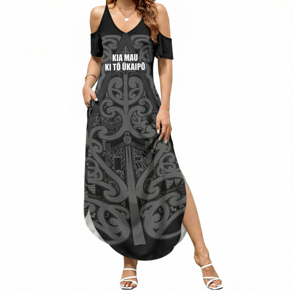 Maori Language Week Personalised Summer Maxi Dress Kia Mau Ki To Ukaipo Grey Color LT14 Women Grey - Polynesian Pride