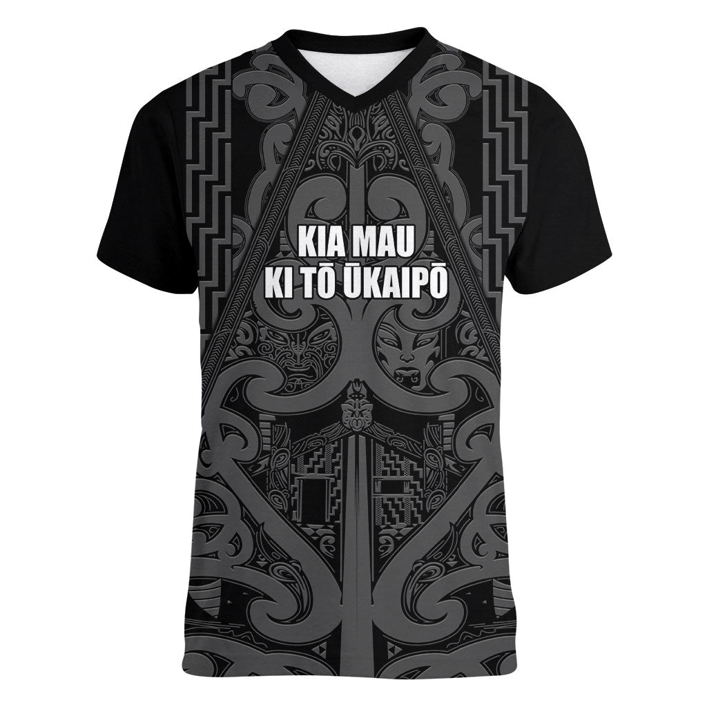 Maori Language Week Personalised Women V-Neck T-Shirt Kia Mau Ki To Ukaipo Grey Color LT14 Female Grey - Polynesian Pride