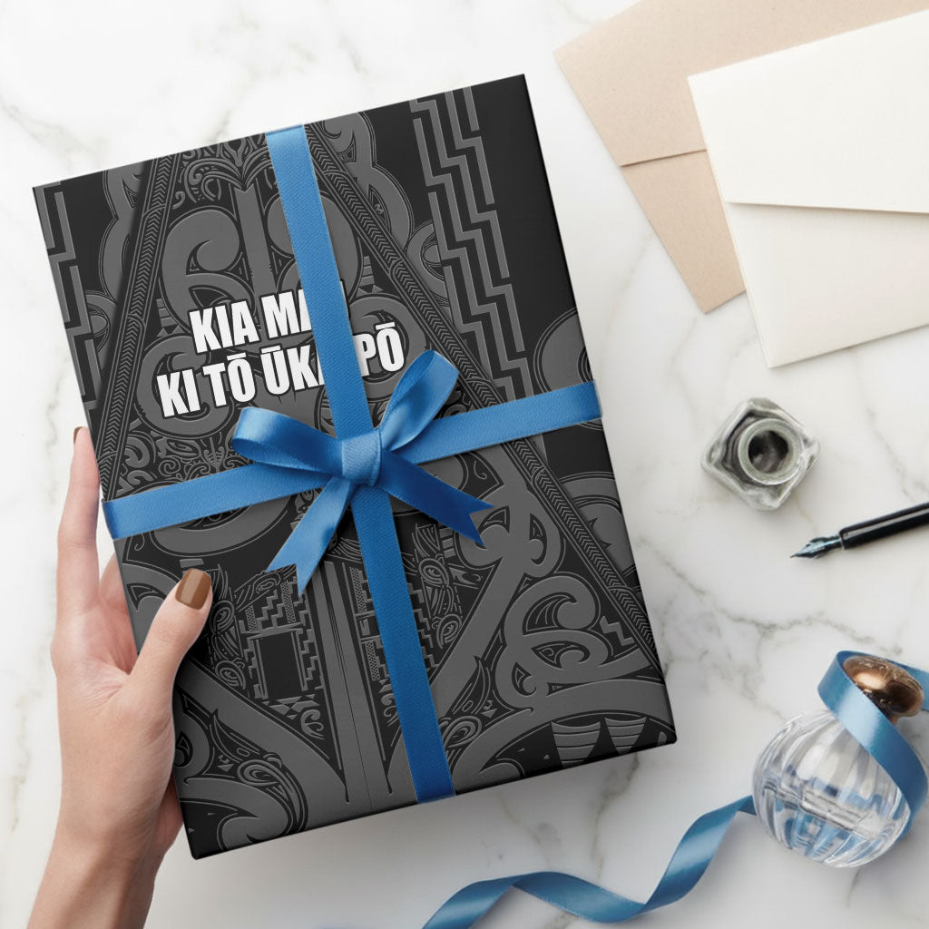 Maori Language Week Wrapping Paper Kia Mau Ki To Ukaipo Grey Color LT14 - Polynesian Pride