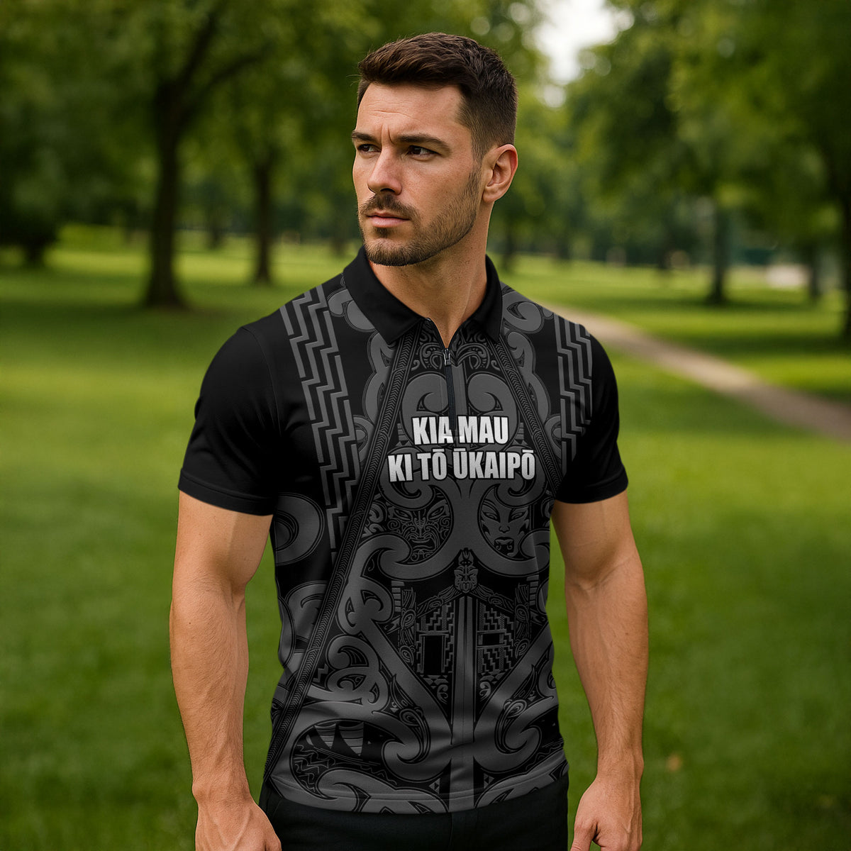 Maori Language Week Personalised Zipper Polo Shirt Kia Mau Ki To Ukaipo Grey Color