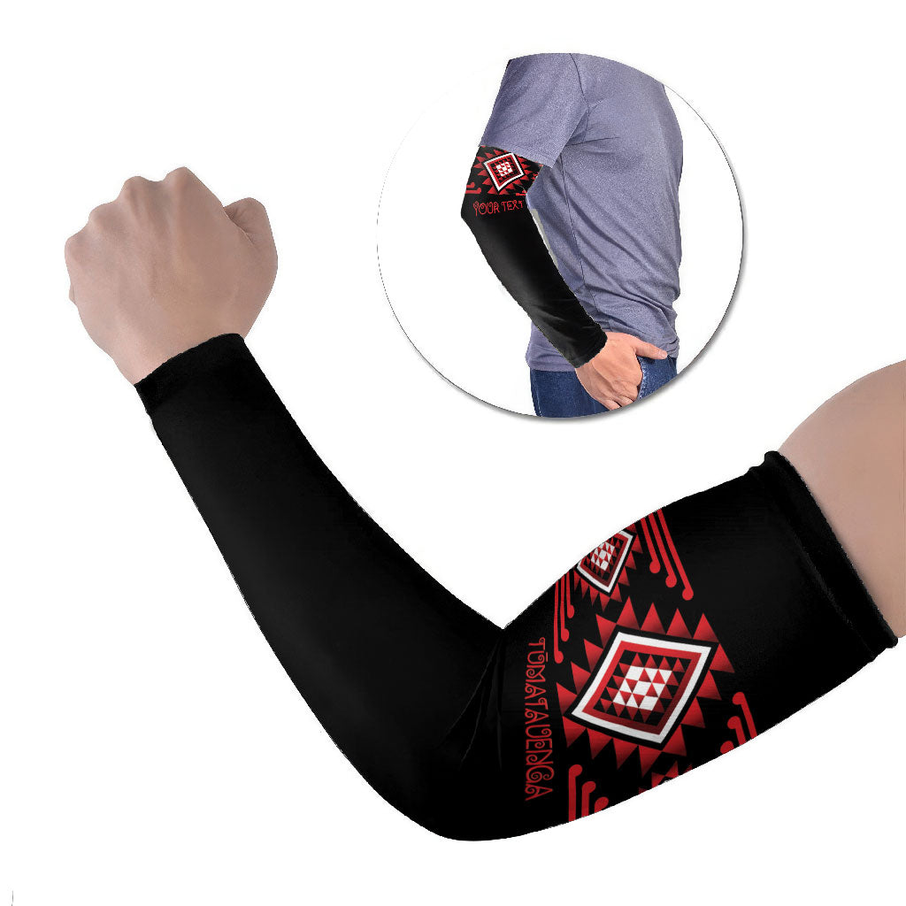 Aotearoa Atua Tumatauenga Personalised Arm Sleeves Maori God Of War Taniko Motifs LT14 Set of 2 Red - Polynesian Pride