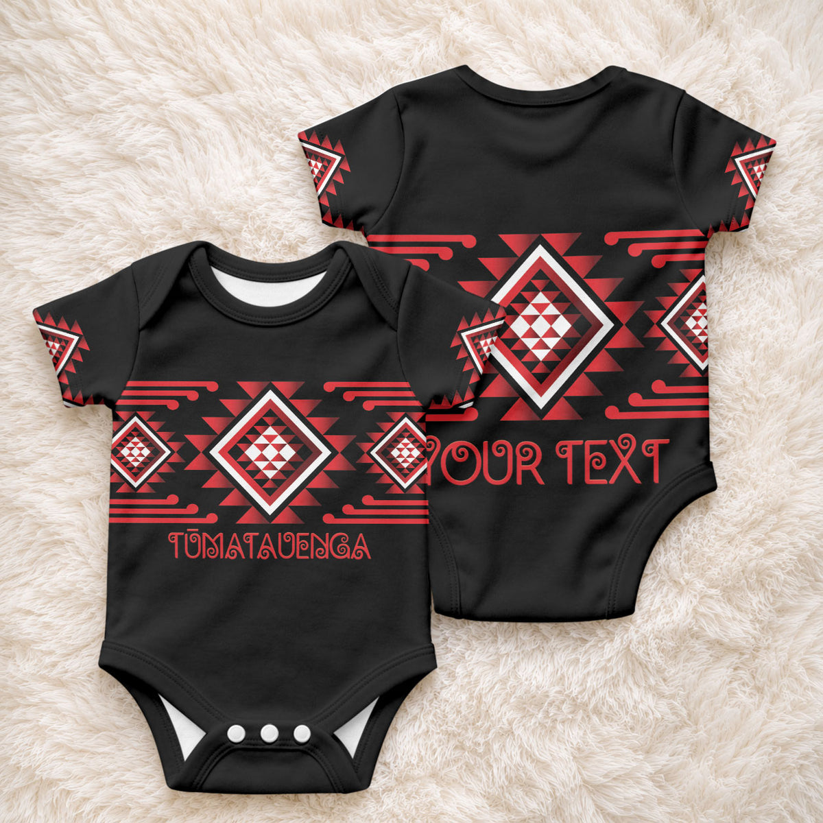 Aotearoa Atua Tumatauenga Personalised Baby Onesie Maori God Of War Taniko Motifs