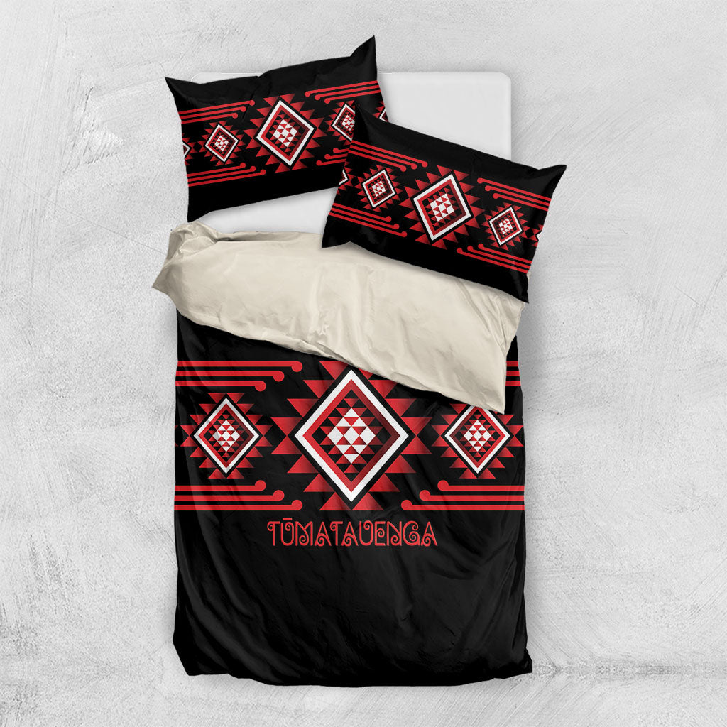 Aotearoa Atua Tumatauenga Bedding Set Maori God Of War Taniko Motifs LT14 US Twin 172cm x 218cm Red - Polynesian Pride